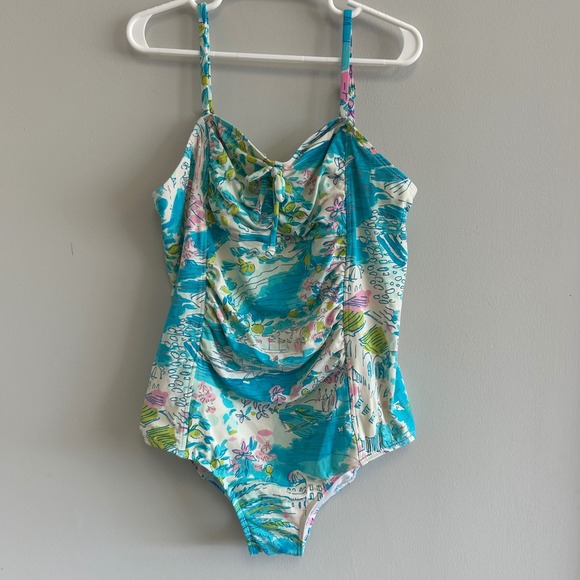 Lilly Pulitzer Girls One Piece Swimsuit Size 12 Blue Floral Resort Vacation - Picture 1 of 5